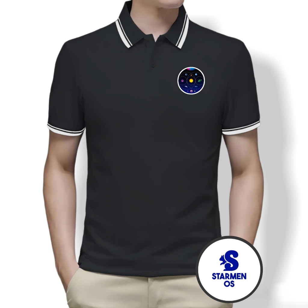 Kaos Polo Shirt Pria Kerah List Putih Logo COLDPLAY B