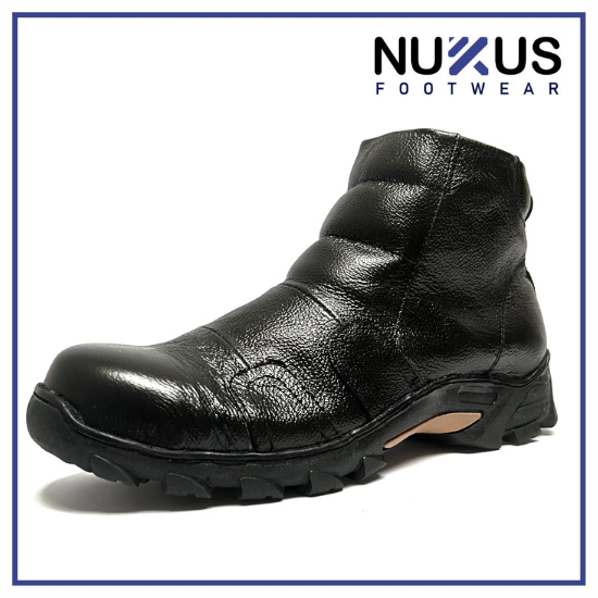 Nukus Sepatu Safety Boots Pria Resleting Kulit Sapi Asli Hitam - BRS P