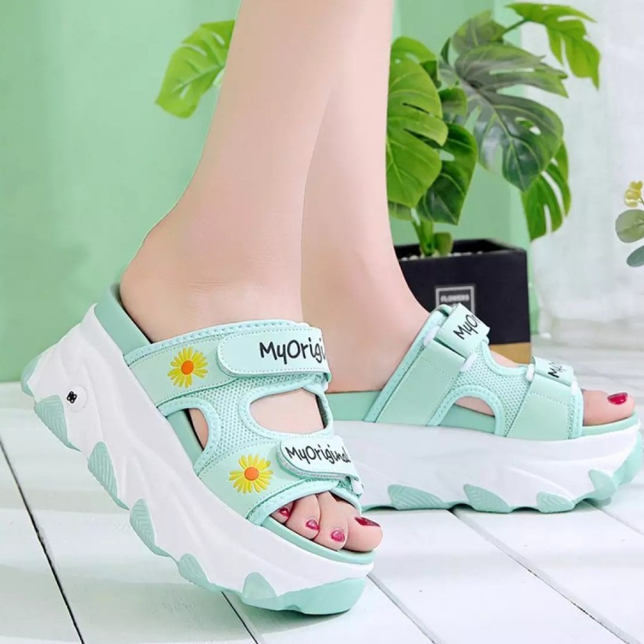 mdaffstore - Sendal Wedges Selop Anak Wanita Motif Bunga