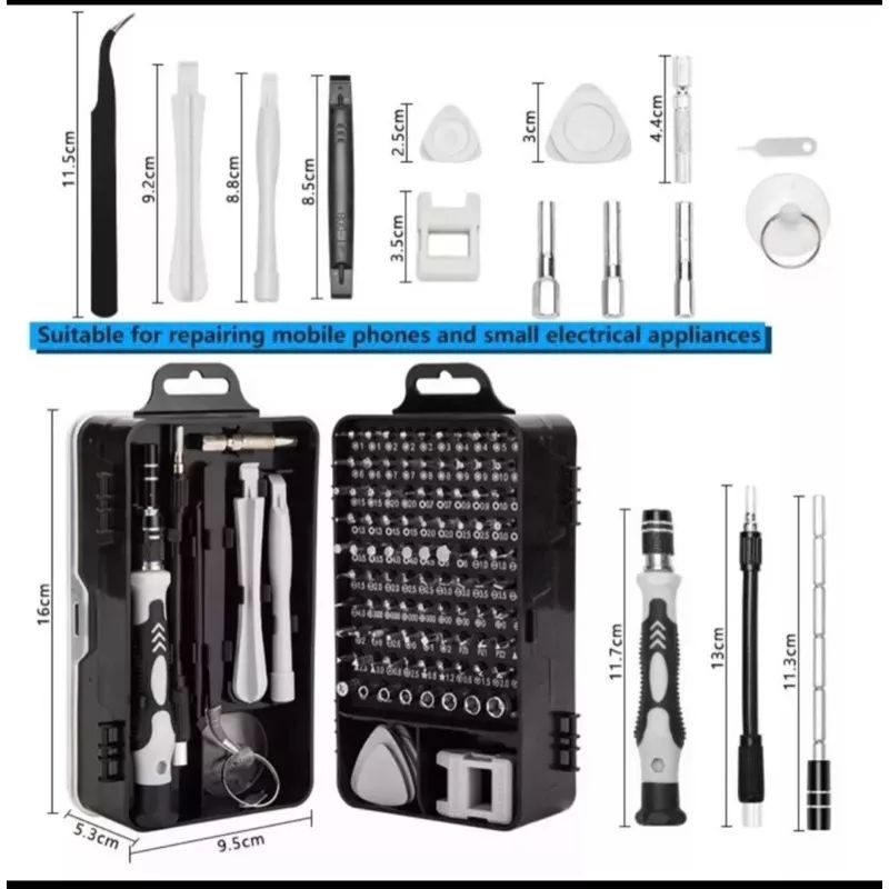 Obeng 115 In 1 Full Set Obeng Service Untuk Komputer Laptop Hp /Service Obeng 115 In 1 /Obeng Hp Ful