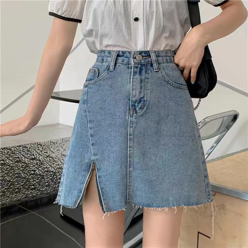 【wanita.id】rok jeans pendek rok a line rok denim 3/4 rok korean style wanita rok plus size rok denim kekinian ootd