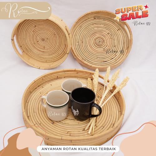 Nampan Saji Rotan Bulat-Baki Anyaman Rotan