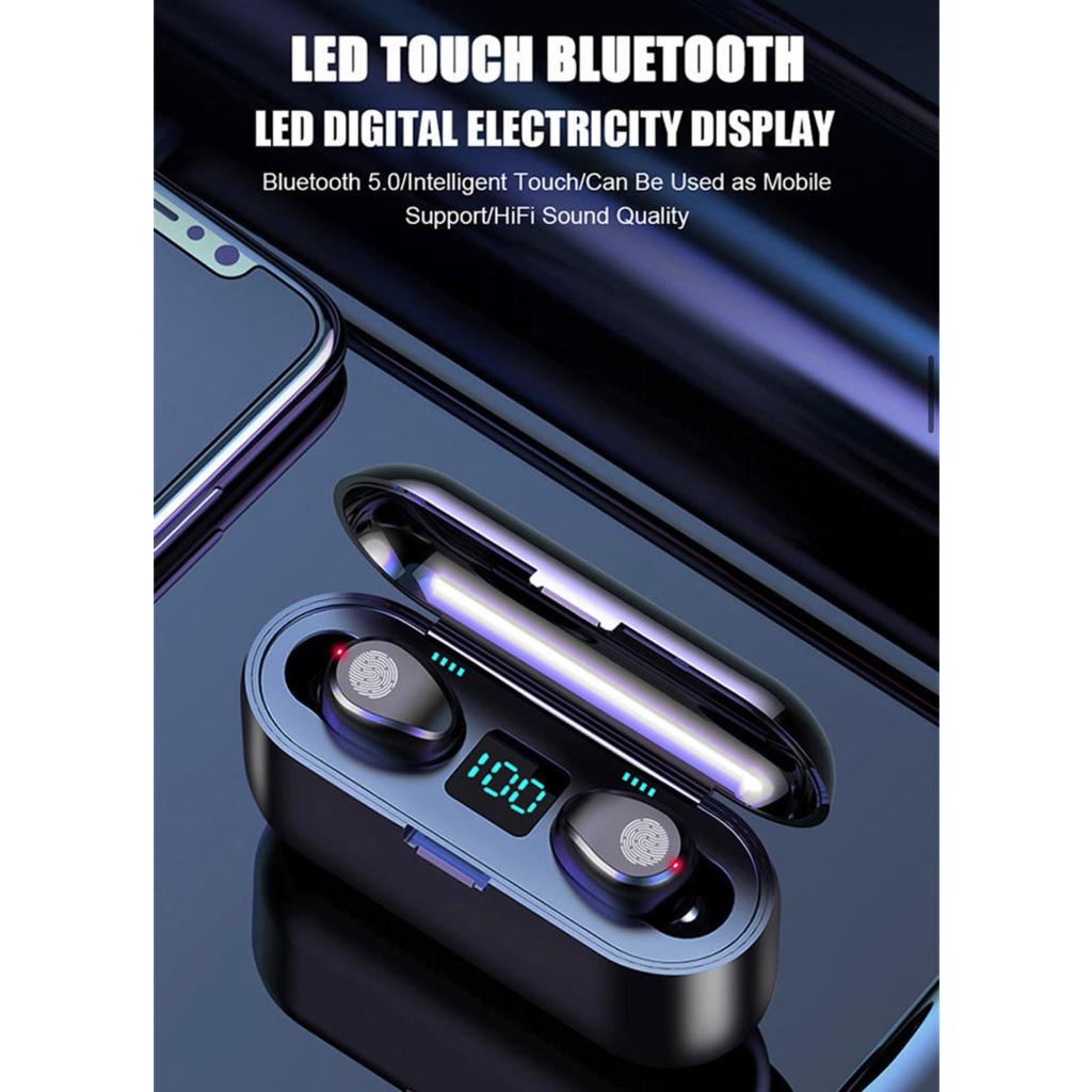 (NC) F9 True Wireless Headphone Nirkabel Baru TWS Earphone Bluetooth Kontrol Sentuh Headset Olahraga Stereo Earbud untuk Ponsel IOS Android