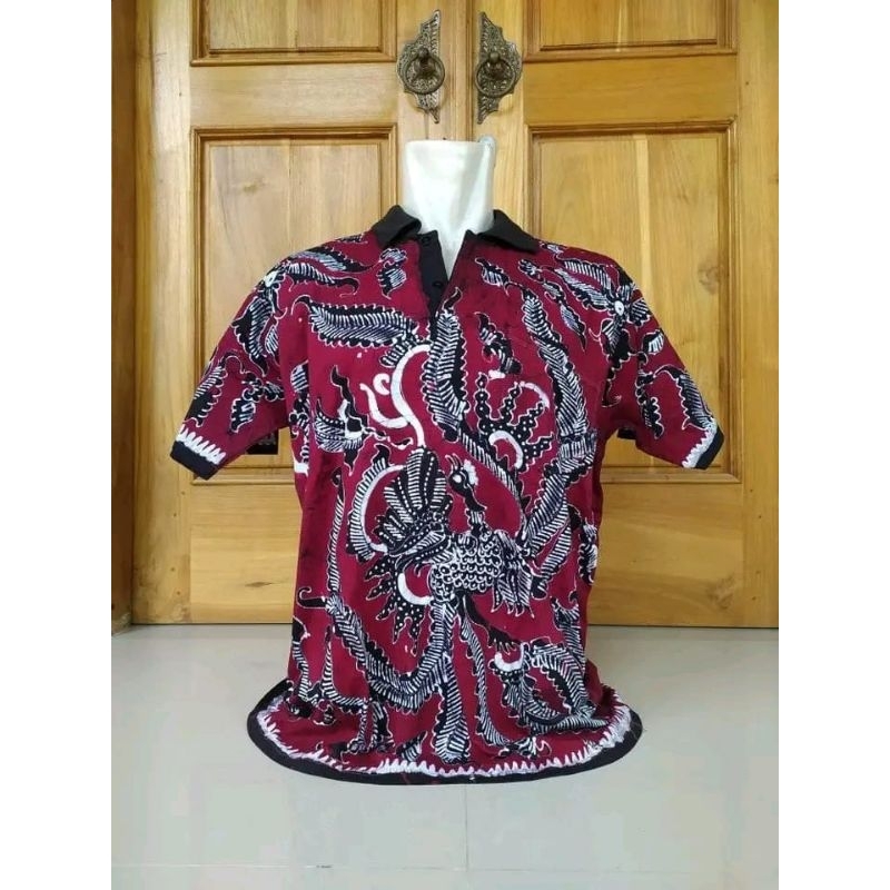 kaos kerah batik tulis lengan pendek pria