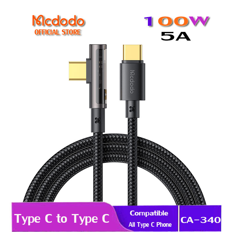 Mcdodo Kabel C to C 100W 90 Degree Angled Fast Charging 5A Transparent