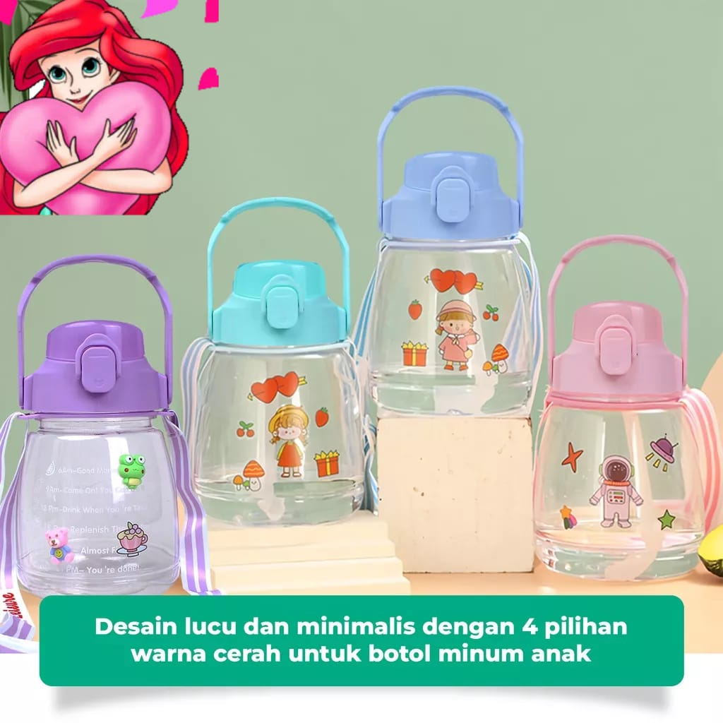 Botol Minum Anak Botol Gemoy 1.2 Liter /Botol MInum Viral anak Big belly Gratis stiker,sedotan,handle,tali panjang BPA FREe/Big Belly Water Bottle Botol Viral Tumbler