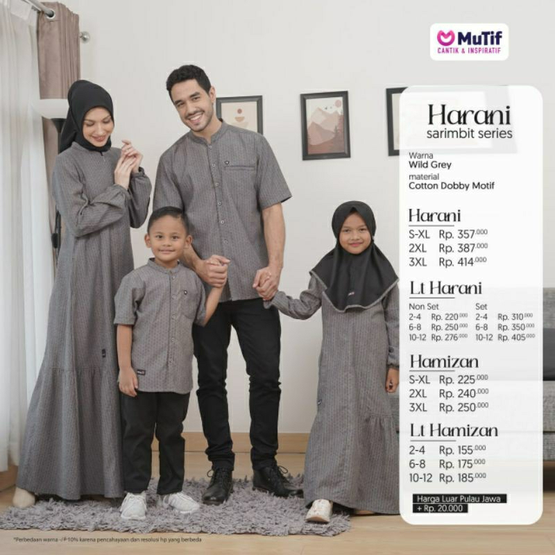 Mutif Sarimbit Harani Wild Grey Mutif Man Hamizan Little Harani Hamizan Baju Muslim Gamis Sarimbit Keluarga Family Series Terbaru Ori Lebaran 2023