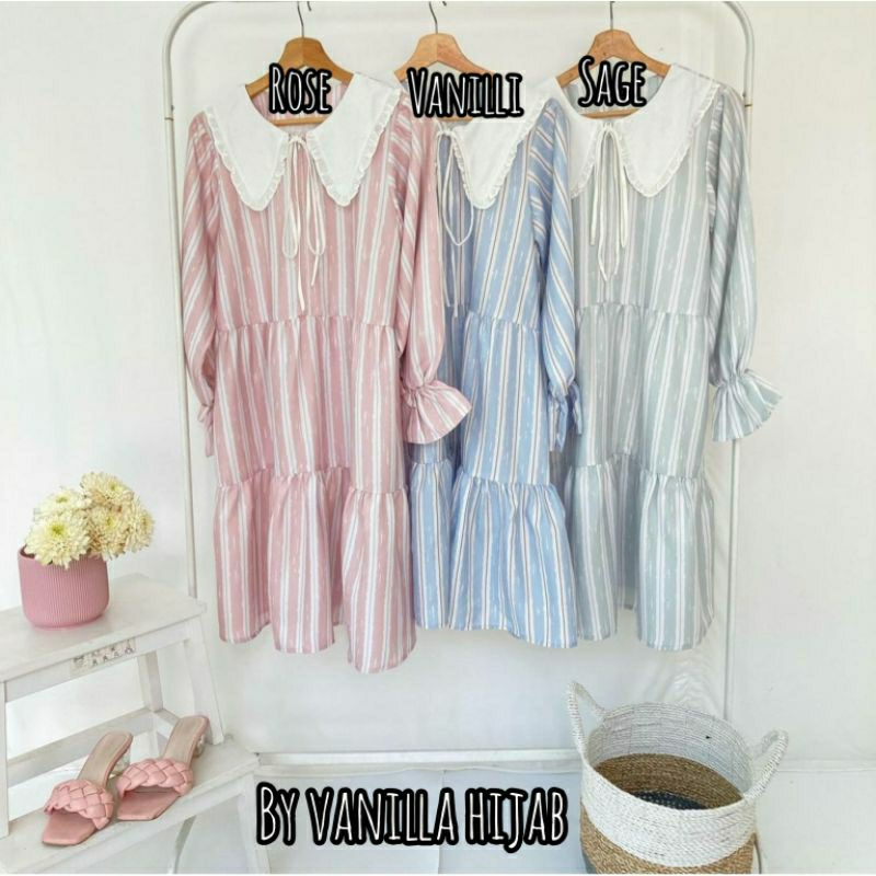 KIRIM..MIDI TUNIK STRIPES-ROSE L/XL BY VANILLA HIJAB