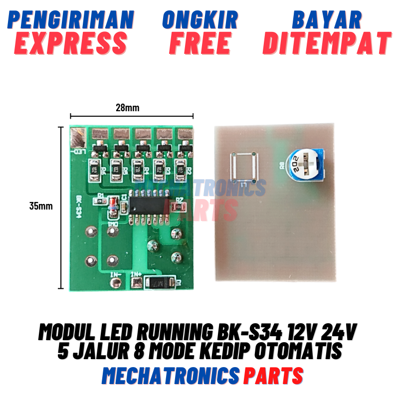 Modul Led Running BK-S34 12V 24V 5 Jalur 8 Mode Kedip Otomatis S34 5TR PCB Lampu Strobo