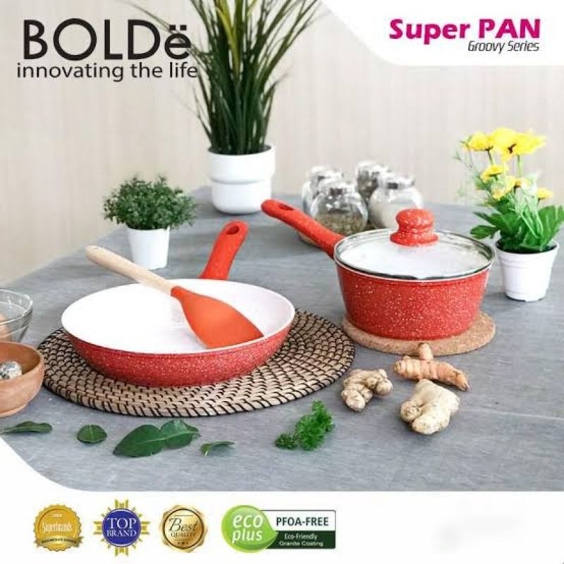 BOLDe Super Pan set groovy series + Glass Lid 18 cm + Wok 26 cm + Nylon Spatula | Bolde supercut