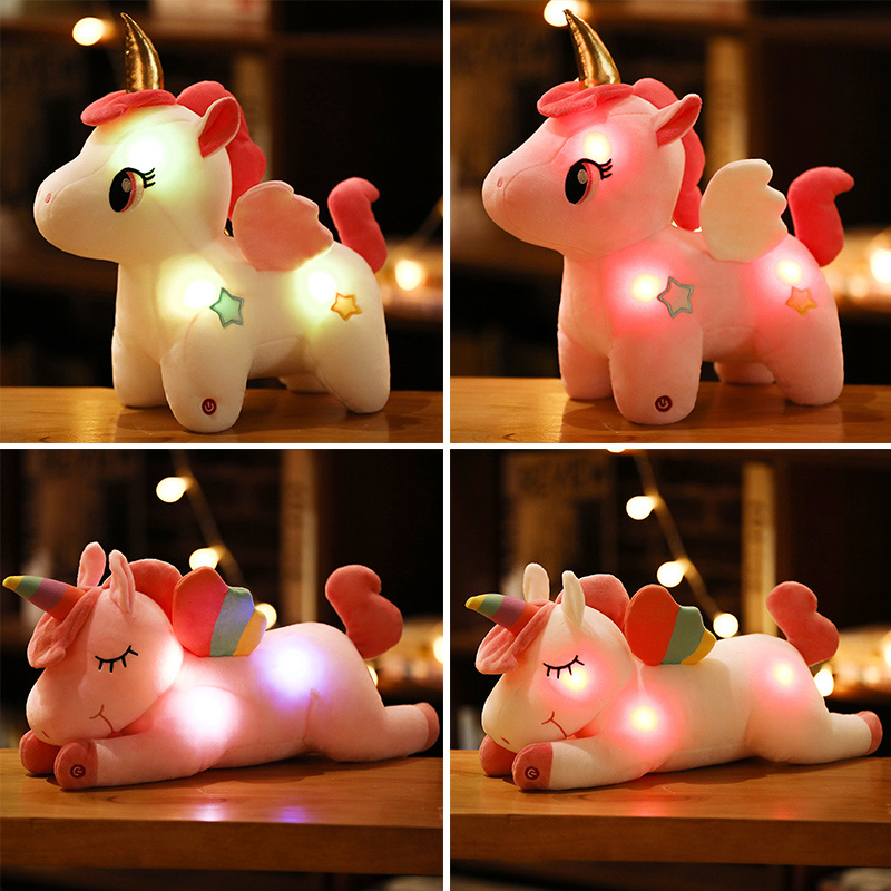 Boneka Unicorn Kuda Poni Lying LED Bisa Nyala Mainan Anak Hadiah Kado Ulang Tahun