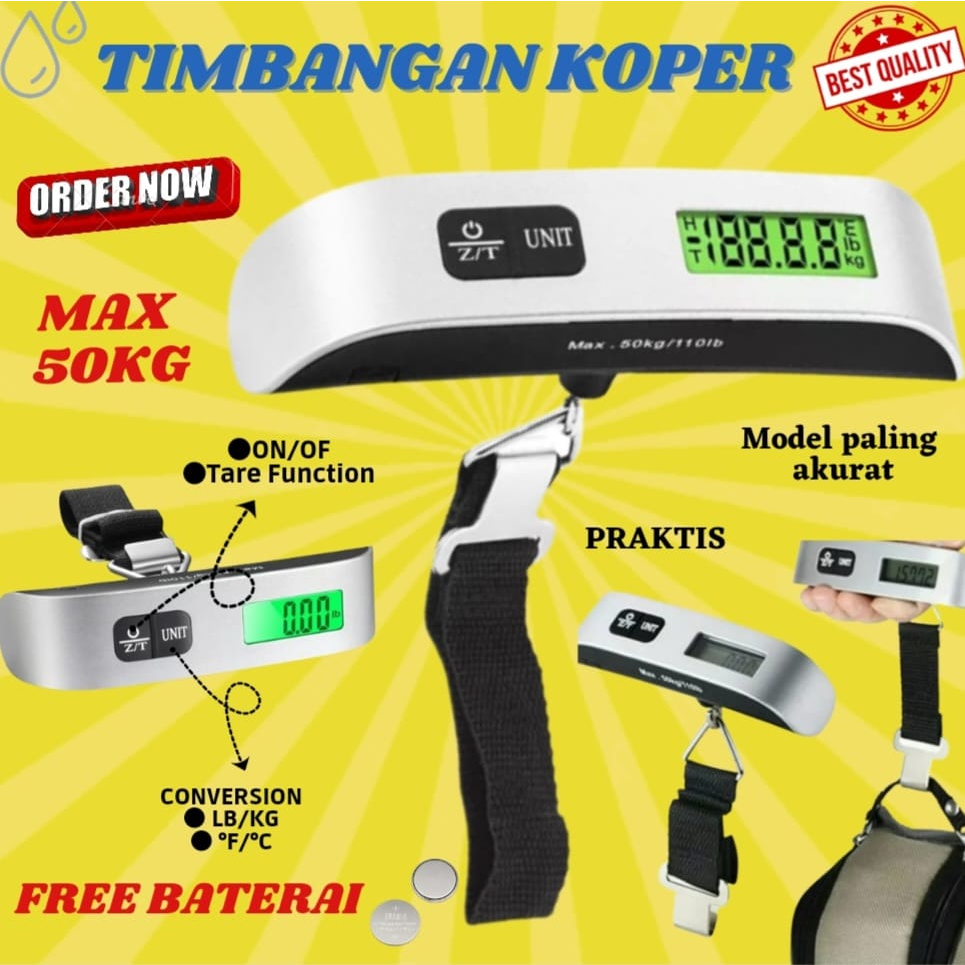 Timbangan Koper Silver Electronic Travel Luggage Scale Gantung Digital