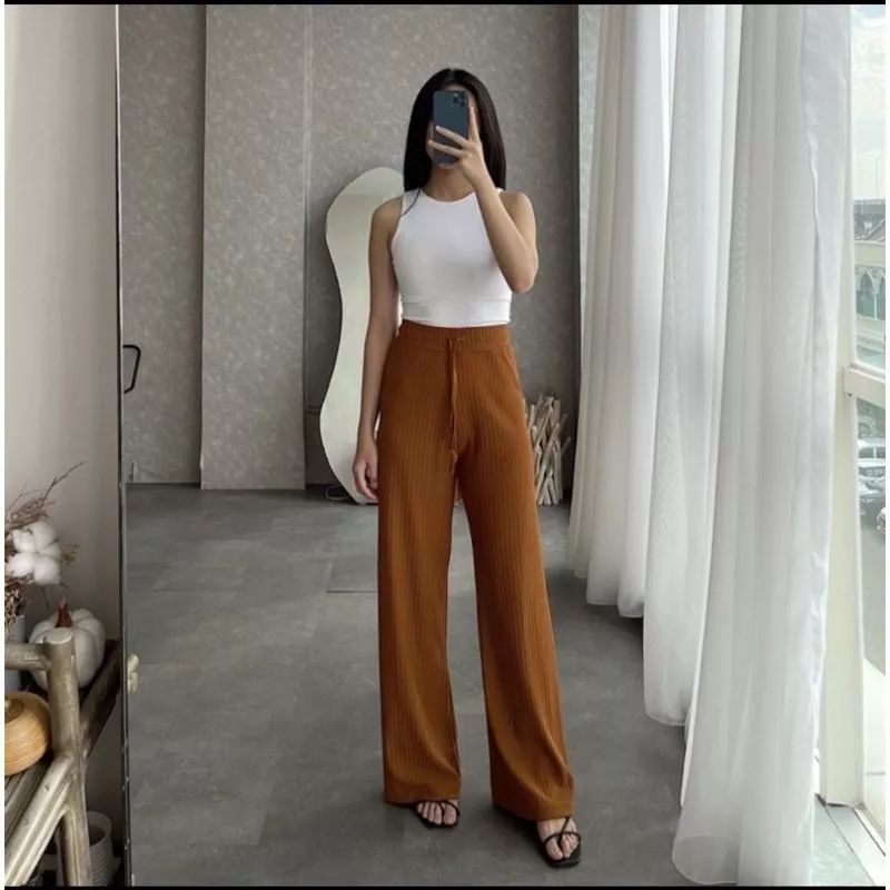 kulot knit panst tali / loose pants higwaist kulot basic stretch