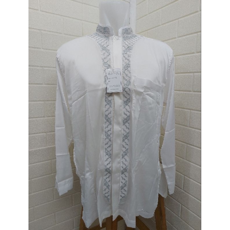Baju Koko Busana Muslim Pria Misfalah Exclusive Bahan Silk Armany Lengan Panjang Bordir Abu Kode 205