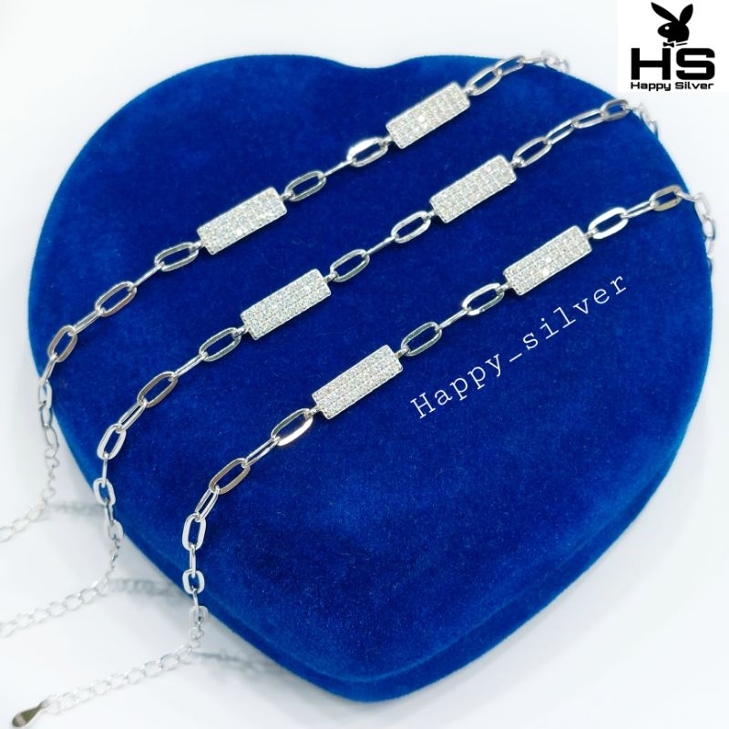 GELANG PERAK ASLI 925 LAPIS EMAS PUTIH SILVER MODEL CATENA/PAPERCLIP PERMATA
