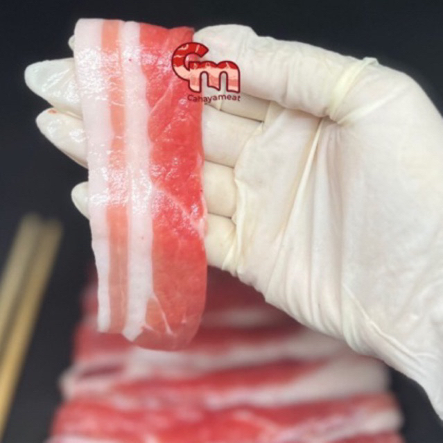 

Import Pork Belly Korean BBQ Premium Samgyeopsal Cut 2mm 500gr