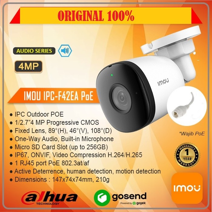 Imou IPC-F42EA 4MP POE Audio IP Camera Outdoor Paket CCTV Dahua