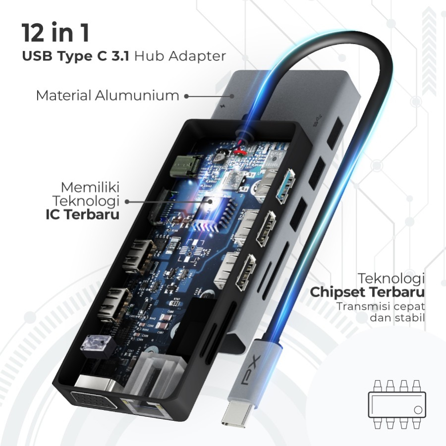 USB Hub Type C 3.1 to HDMI USB Converter iOS Windows 12 in 1 PX UCH012