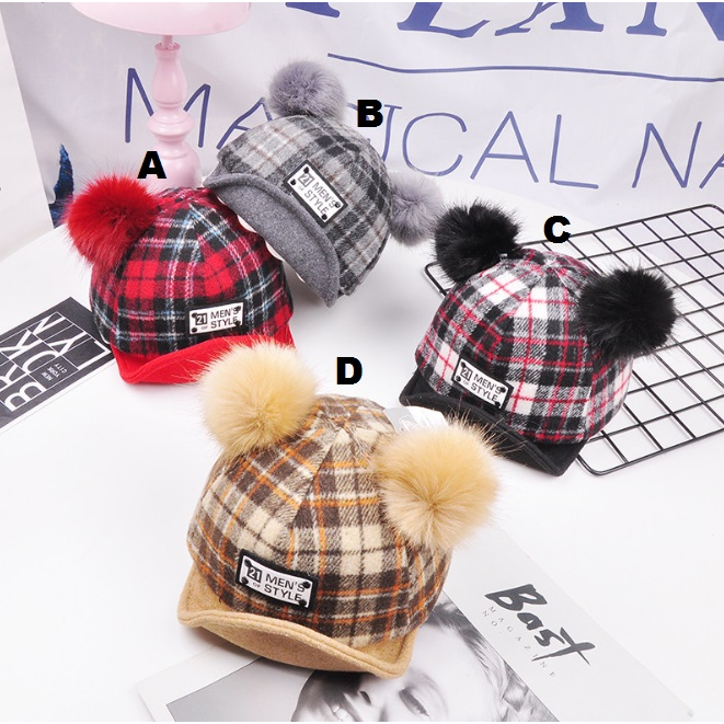 Topi Anak Cewek Square Pompom