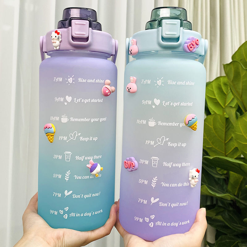 【Stiker Gratis】Botol Minum 2 Liter Botol Minum Viral Botol 2000ml 2L Pelangi Botol Minum Motivasi FREE 2D&amp;3D STICKER