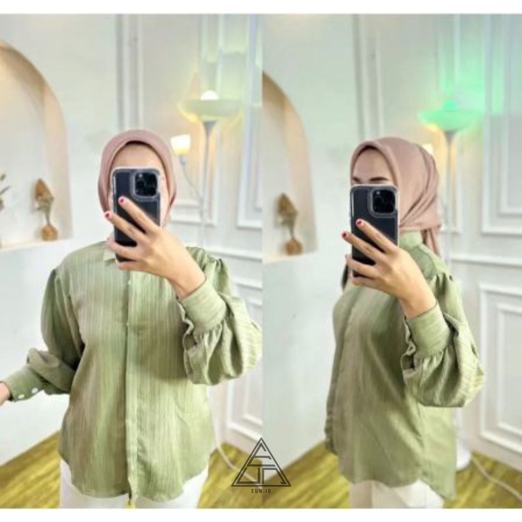 Atasan Kemeja Inara Lady Crush - Atasan Blouse Lengan Balon Full Kancing