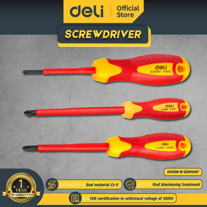 Deli Obeng Listrik Insulasi 1000 Volt / Insulated Phillips Screwdriver EDL51XXXX