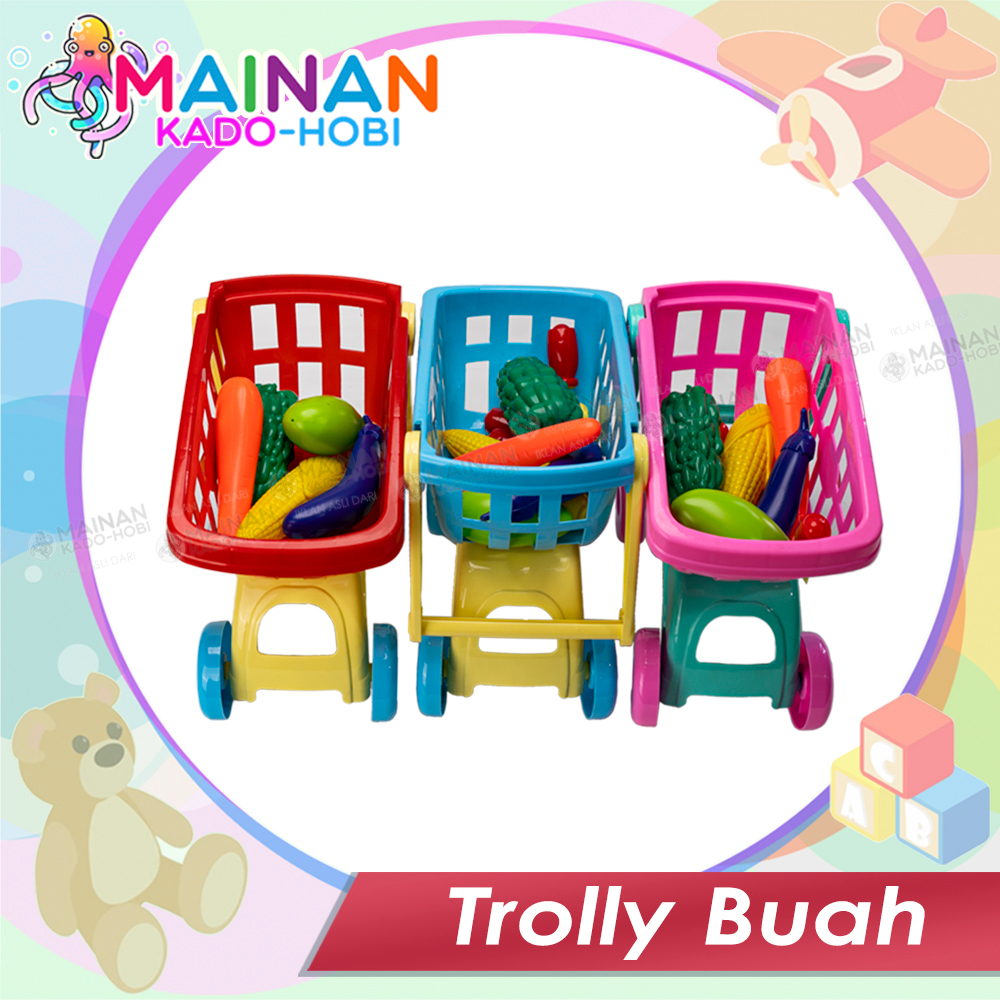 HADIAH ULANG TAHUN MAINAN PERAN EDUKASI MOTORIK ANAK PEREMPUAN TROLI BUAH SAYUR