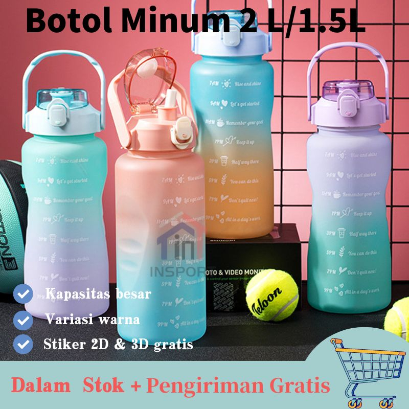 Botol Minum Motivasi 2 Liter Botol Penanda Waktu Botol Minum Viral - Botol Minum Viral 2 Liter Stiker 2D&amp;3D Gratis