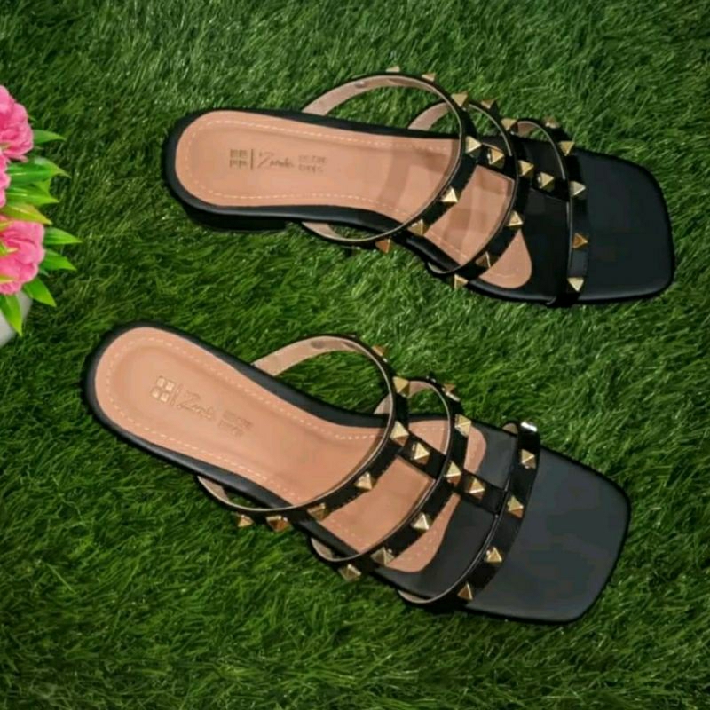 BIG SiZE Woman 41-42-43-44-45 Sandal Slop Wanita VLTN-427 Black Casual Pesta Size JUMBO Sandal Heels Cantik