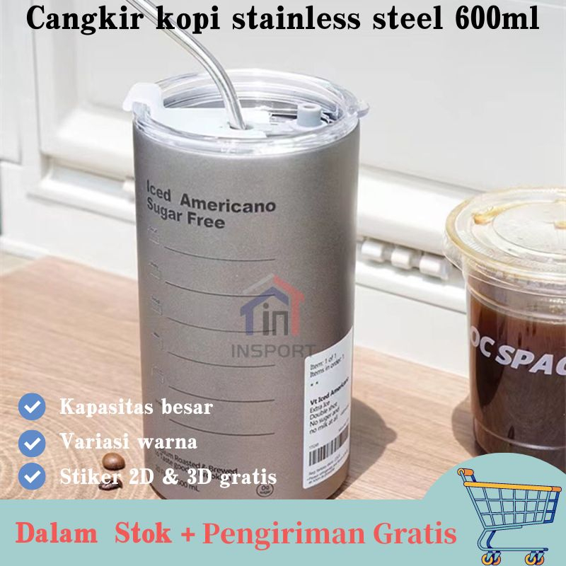 600ml Botol Minum Stainless Steel Cangkir Tumbler Kopi Cup Stainless Steel Portabel