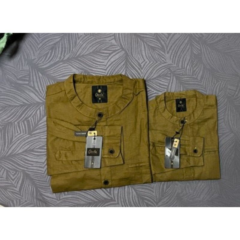 Qurlu - Kemeja Koko anak/dewasa warna BROWN-OLIVE (koko couple ayah anak)