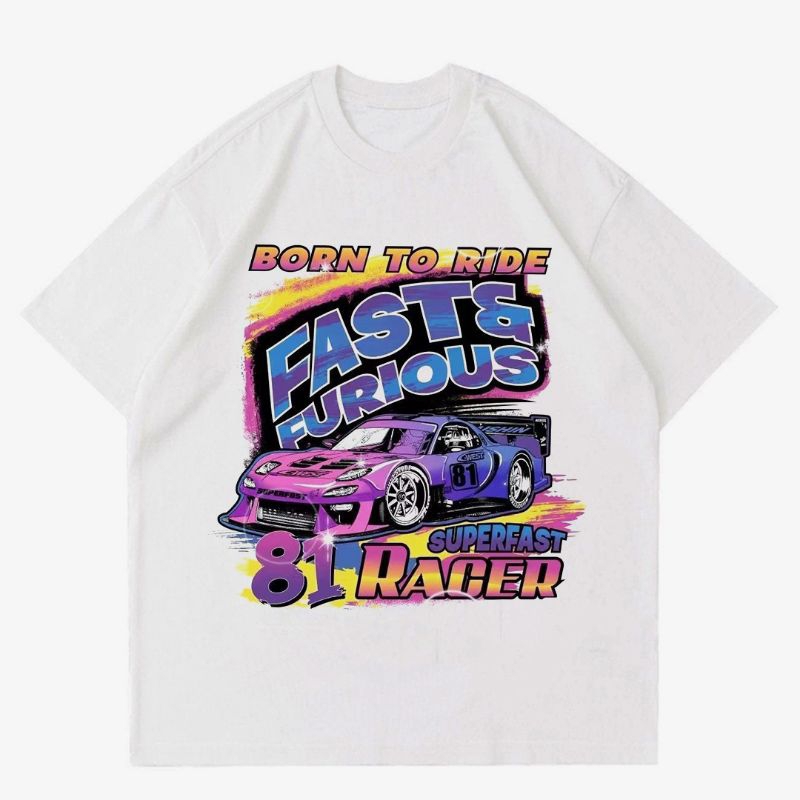 KAOS NASCAR VINTAGE " FAST AND FURIOUS " | T-SHIRT VINTAGE NASCAR RUMBLE WHITE | KAOS MOBIL BALAP
