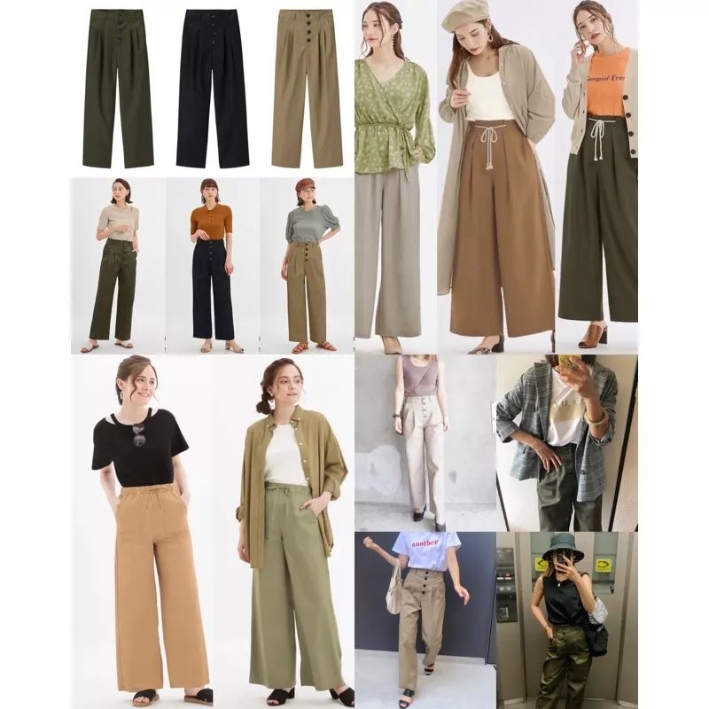 GU UNQ Wide Leg Pants - Celana panjang Wanita kulot branded