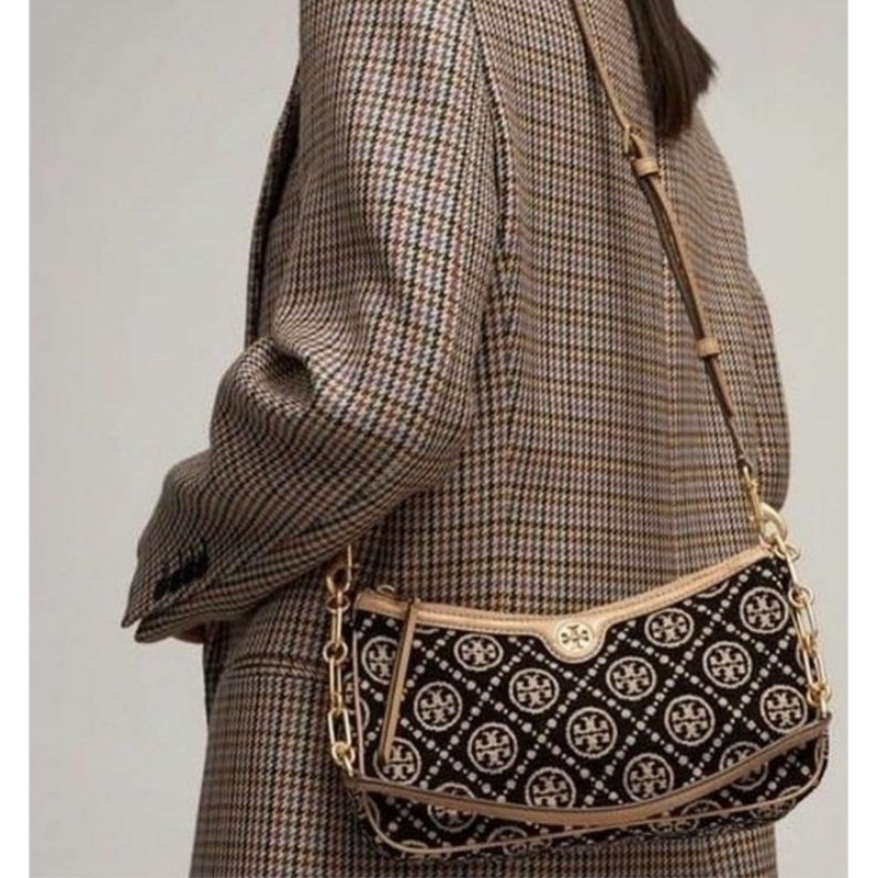 Tory Burch TB monogram studio bag chenil black cream original tas ori auth