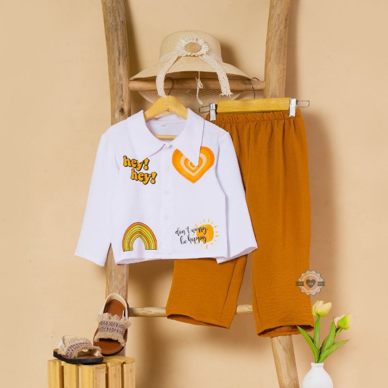 Baju Setelan Anak Perempuan Crop Top EMOJI Viral Crinkle DTF | Baju Kemeja Anak Cewe Usia 2-9 Tahun