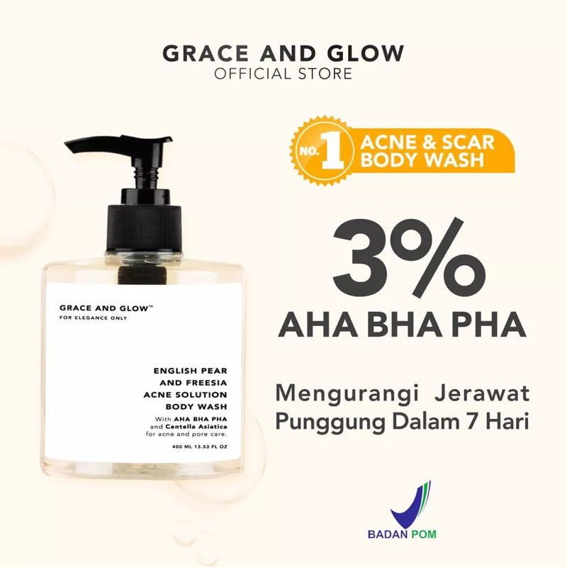 Grace &amp; Glow English Pear and Freesia Anti Acne Solution Body Wash AHA + BHA + PHA + Centella Asiatica