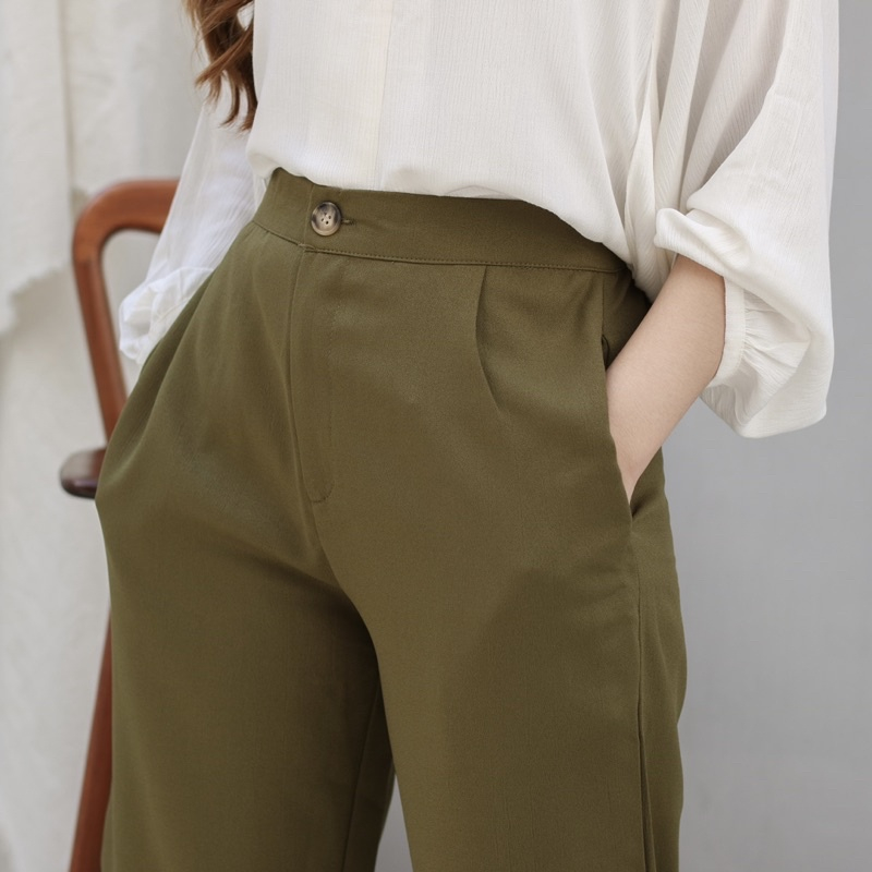 Milen Midi Celana Kulot Wanita Highwaist Culotte Pants Bahan Crinkle - Celana Pendek Wanita