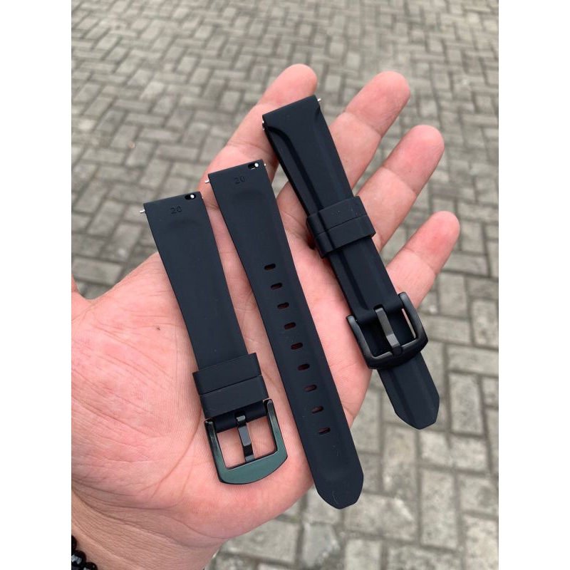 Strap talu jam tangan silicon original lembut lentur full hitam 20mm quikreales