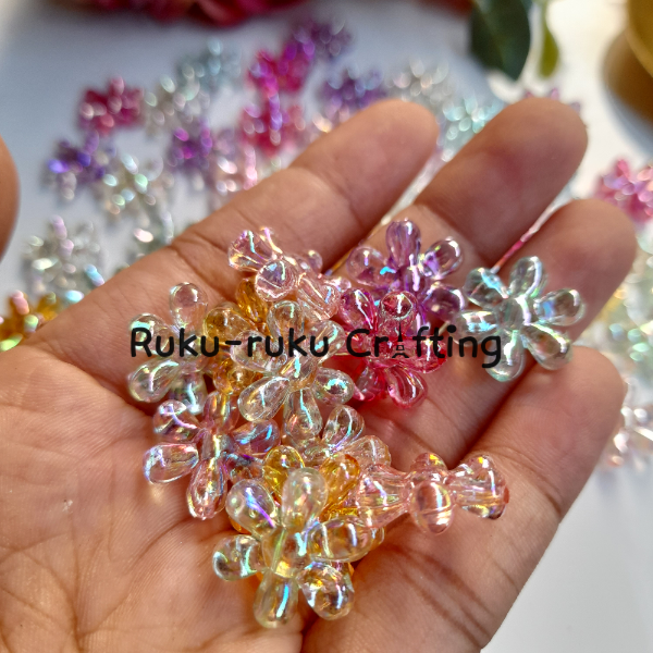 (20 Pcs) Manik Bunga Daisy Akrilik Mote Manik Bunga Kilap Ab Transparan Ab