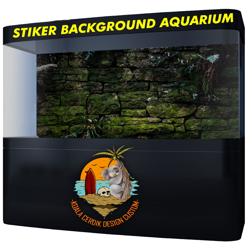 Sticker Background Aquarium Luar Desain Batu Lumut