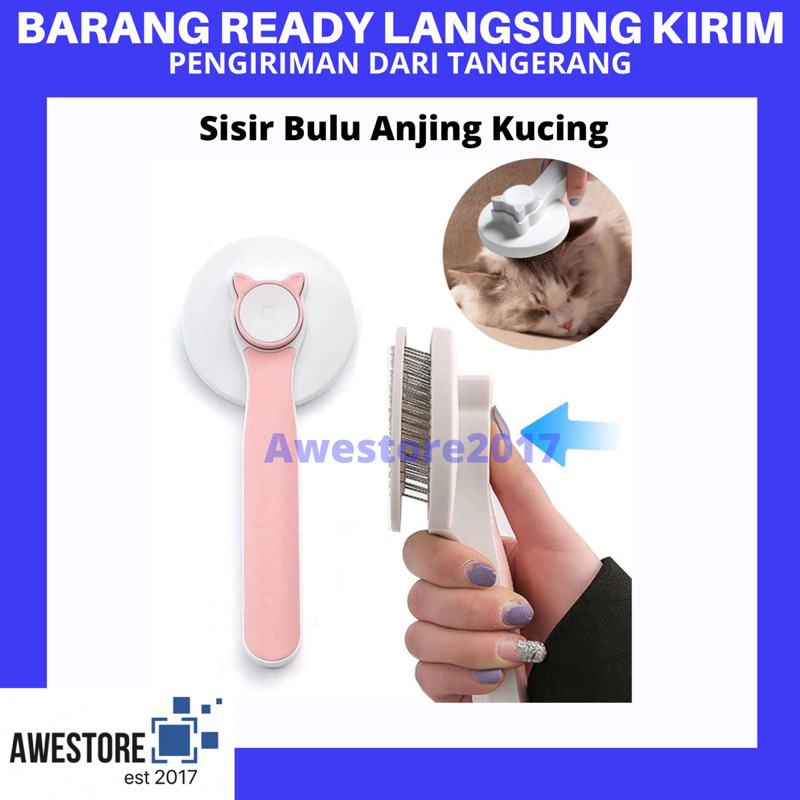 PET Sisir Grooming Bulu Anjing Kucing Tombol Otomatis Comb Dog Brush