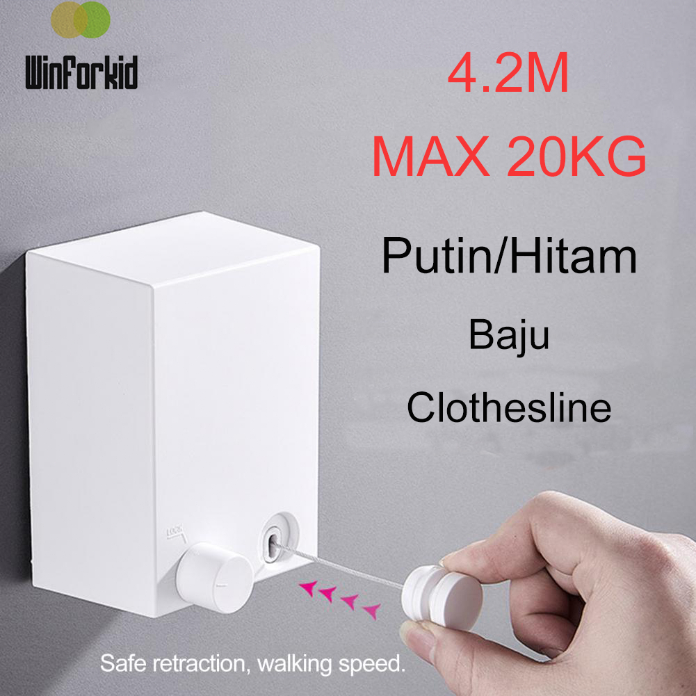 Jemuran Baju Portable Indoor Outdoor Retractable Tali Clothesline Bahan Stainless/Tali Jemuran Pakaian 4.2Meter Super Praktis