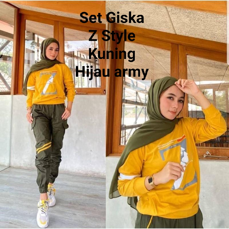 Pakaian Set Wanita  Kekinian/Set Giska Z Style Dan Set Giska Zolaqu All Size/Matt Babyterry Mix Moscrepe