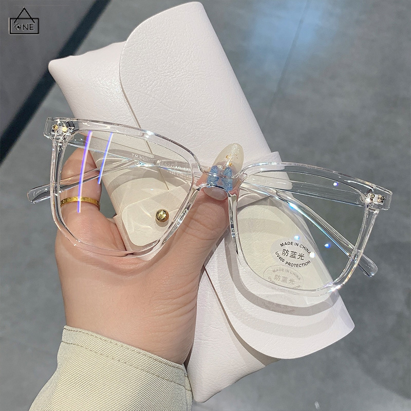 COD❤️Kacamata Wanita Korea Anti Radiasi Transparan Blue Light Bentuk Bulat Gaya Retro Eyeglasses Fashion