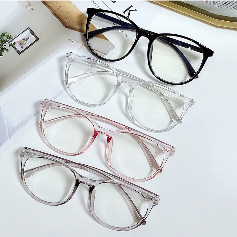 COD❤️Kacamata Wanita Korea Anti Radiasi Transparan Blue Light Bentuk Bulat Gaya Retro Eyeglasses Fashion