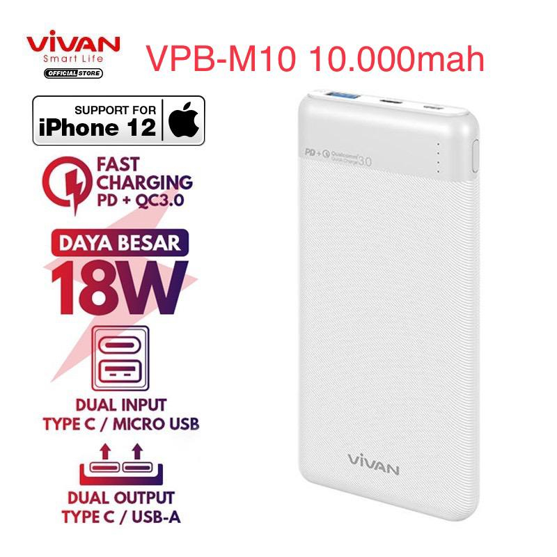 NEW~Powerbank VIVAN VPB-M10 / VPB-X10 10000 mAh Power Bank Original Fast Charging 18W QC3.0 PD 2 Input 3 Out