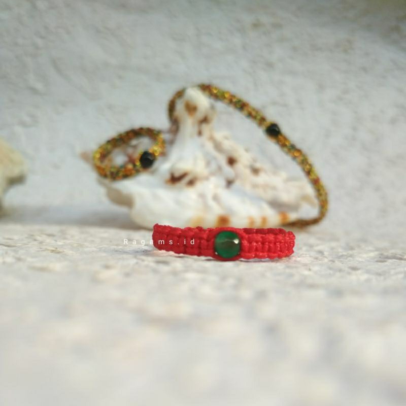 Cincin dan Gelang Tali Serut Batu Black Onyx | cincin merah Batu Green Agate Cutting