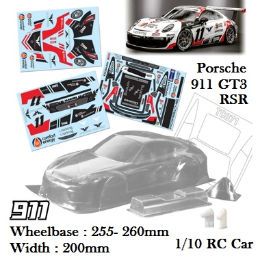 Body Shell Porsche 911 GT3 RSR 1/10 Rc Rally Drift Car Hsp Kyosho