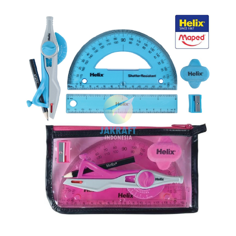 

(6 Pcs) Paket Penggaris Busur Mistar Segitiga Jangka HELIX Oxford Math Set Clash MS A36008