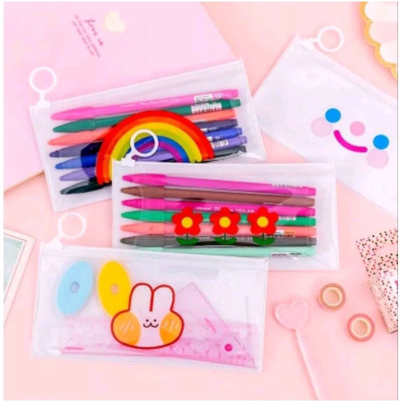 

Tempat Pensil Zip Transparan Lucu | Pouch Zipper Mini